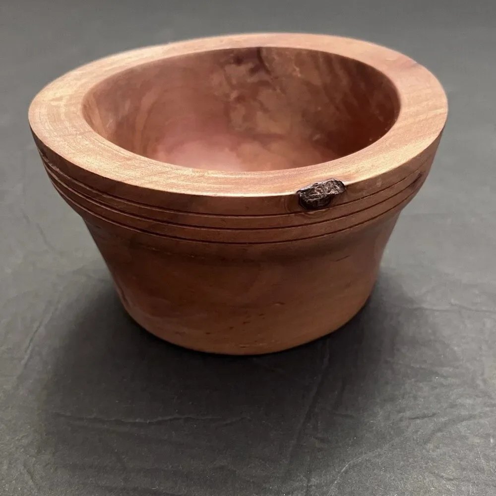Teak Wood Mini Hand Carved Decorative Round Storage Small Bowl 5” x 2 1/2” Decor